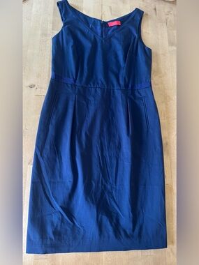 Lavia Italy Classic Navy V-Neck Midi Sheath Dress